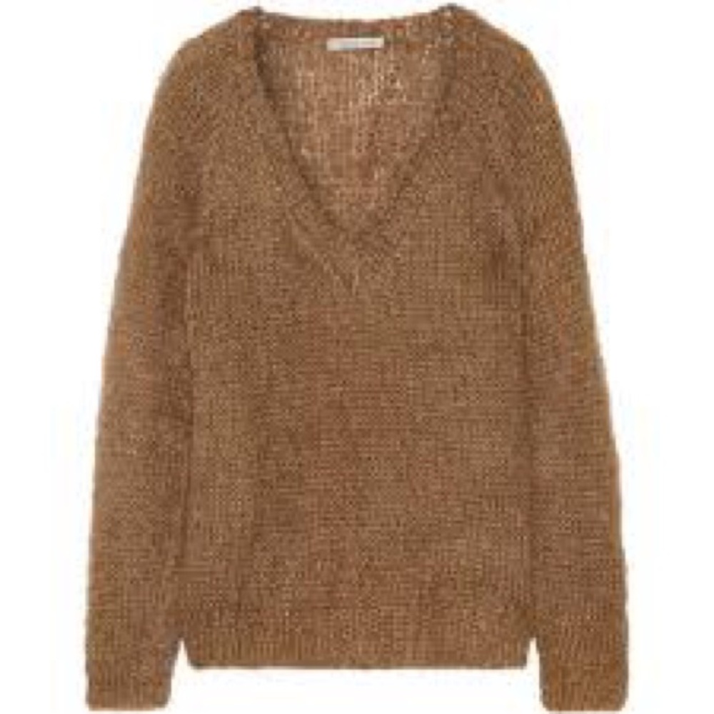 ANTHROPOLOGIE Mes Demoiselles Lutin metallic mohair-blend V NECK sweater 3 L XL